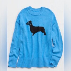 Aerie Blue Crew Neck Sweater with Black Dog Design